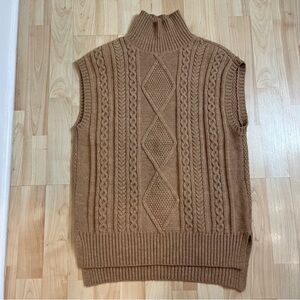 Vero Moda Cable Knit Camel Tan High Neck Sleeveless Sweater Vest Size XS